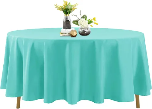 Miniatura 16 de Mantel de poliéster lavable de 90 pulgadas, resistente a las manchas y a las arrugas, mantel decorativo para mesa de comedor, fiestas de bufé y Negro