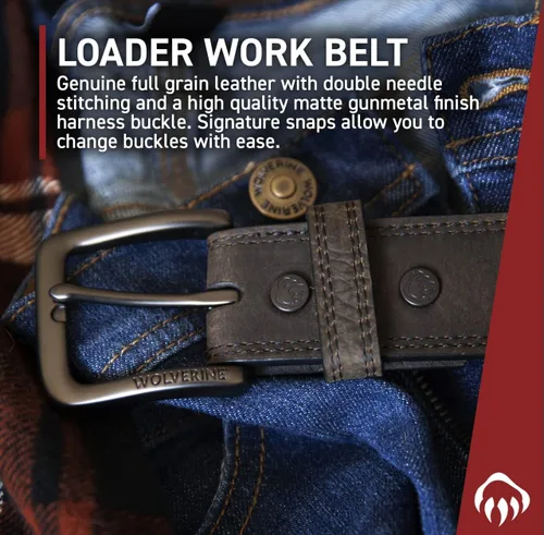 Miniatura 5 de Wolverine Men's Full Grain Leather Work Belt Workwear Heavy Duty Utility Rugged Durable Metal Buckle