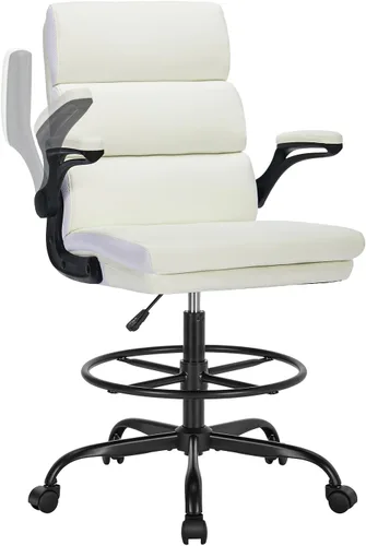 Silla de Dibujo Silla Alta de Oficina con Reposabrazos Abatibles Acolchados, Silla de Escritorio de Pie Ergonómica Ejecutiva para Computadora con