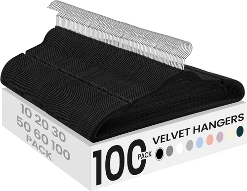 Miniatura 21 de SONGMICS Paquete de 30 perchas de terciopelo antideslizantes con muescas para el hombro, barra para pantalones, gancho giratorio de 360°, ahorro