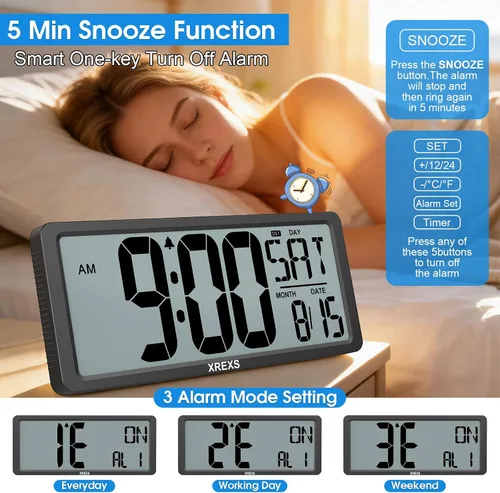Miniatura 3 de XREXS Reloj de pared digital grande, funciona con pilas despertadores para decoración del hogar, temporizador de cuenta arriba y abajo, pantalla LCD