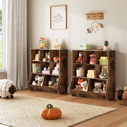 Miniatura 4 de HOOBRO Estantería para niños, gabinete de almacenamiento de juguetes, organizador de juguetes para niños, 8 cubículos, estantería tipo pie de cama