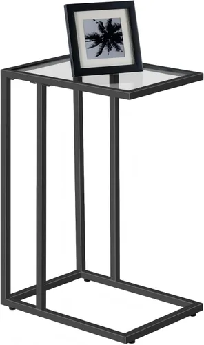 HOOBRO Mesa auxiliar en forma de C, mesa auxiliar para sofá, mesa de sofá para espacio pequeño con vidrio templado, marco de metal, estilo moderno,