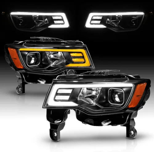 Miniatura 7 de AmeriLite - Conjunto de faros delanteros de repuesto para Jeep Grand Cherokee Switchback 2017-2022, faros de proyector cuadrados LED, negro, lado