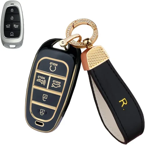 Miniatura 13 de SANRILY Golden-Edge - Funda para llavero de 5 botones para Hyundai Sonata Tucson 2022 2021 2020 Santa Fe Santa Cruz, funda de protección completa