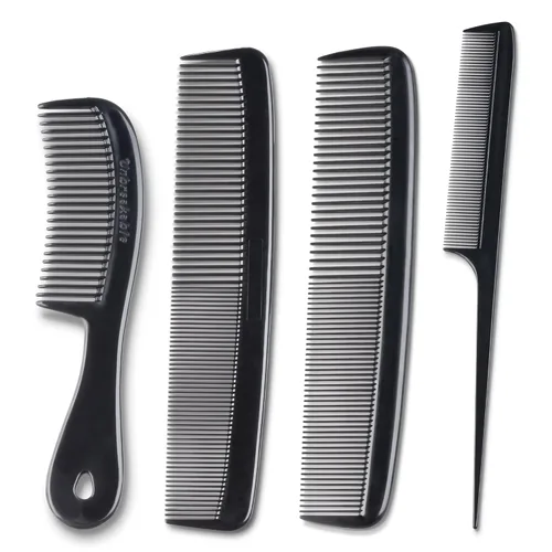 Mars Wellness Juego de 4 peines profesionales negros – Fabricado en Estados Unidos – Peines de cola fina profesional, peine de peluquería – Grado