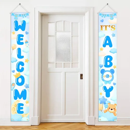 Avezano Cartel de bienvenida con texto en inglés "It's a Boy" para puerta de bebé, decoración azul para recién nacidos, decoración para interiores y