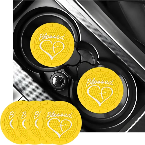 Miniatura 14 de KVAEY 2 PCS Posavasos para Portavasos de Coche, 2.76 Pulgadas Alfombrillas Antideslizantes para Bebidas del Vehículo con Linda Cruz Bendita