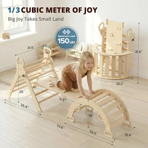 Miniatura 2 de BlueWood Pikler - Juego de triángulos de madera para niños pequeños, escalador 7 en 1, juguetes plegables para escalar, gimnasio Montessori