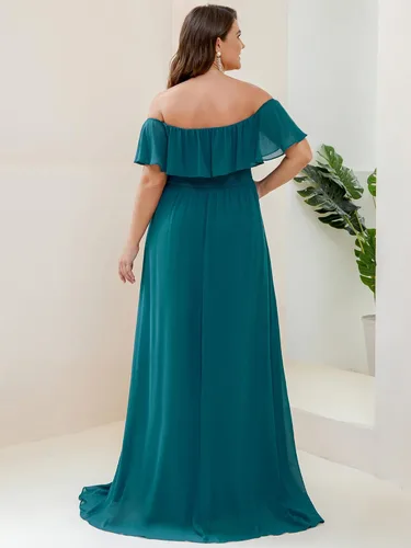 Miniatura 2 de Ever-Pretty Plus Women's Off Shoulder Short Sleeves Empire Waist Side Slit Chiffon Flowy Plus Size Bridesmaid Dresses