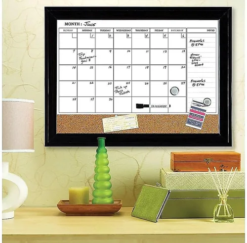 Miniatura 2 de Quartet - Pizarra blanca magnética, con corcho y calendario, 17 x 23 pulgadas, borrado en seco, pizarra de anuncios y mensajes, marco negro (79275)