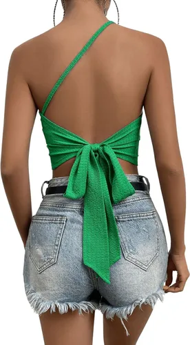 Miniatura 2 de SweatyRocks Camiseta sin mangas de un hombro para mujer, con lazo en la espalda, ajustada, para discoteca