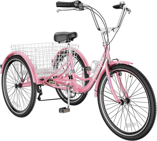 Miniatura 20 de MOONCOOL Triciclos para adultos de 3 ruedas y 7 velocidades, triciclos para adultos de 20/24/26 pulgadas, bicicleta de 3 ruedas con cesta para Plume