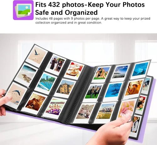 Miniatura 6 de Veicevol Paquete de 2 álbumes de fotos de 432 bolsillos para Fujifilm Instax Mini, cámaras Polaroid, 48 páginas, plástico oscuro, estilo clásico
