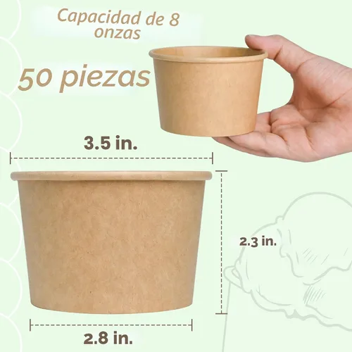 Miniatura 2 de ESSENTIAL Tazas de helado de papel, 50 piezas 8 onzas Cuencos desechables para postres para alimentos calientes o fríos, tapas no incluidas