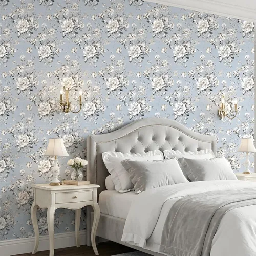 Miniatura 3 de ReWallpaper Papel tapiz azul para despegar y pegar, papel tapiz vintage azul y blanco, papel de pared adhesivo extraíble con flores, papel