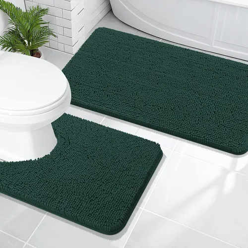 Miniatura 155 de OLANLY Juego de alfombras de baño de 2 piezas, alfombras de baño de chenilla suave y absorbente y alfombra de contorno en forma de U para inodoro