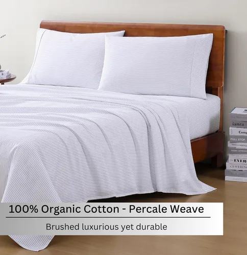 Miniatura 3 de LANE LINEN - Juego de sábanas de 4 piezas 100 % algodón orgánico percal puro King, ropa de cama suave transpirable para colchones de hasta 15 17