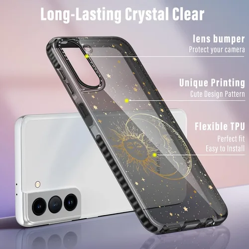Miniatura 3 de Toycamp Funda para Samsung Galaxy S22, diseño de estrellas de sol y luna para mujeres, hombres, niñas, niños, adolescentes, funda con purpurina