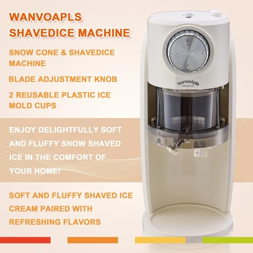 Wanvoapls Máquina de hielo afeitado, máquina de cono de nieve para hielo afeitado casero, conos de nieve, afeitadora de hielo con perilla de ajuste
