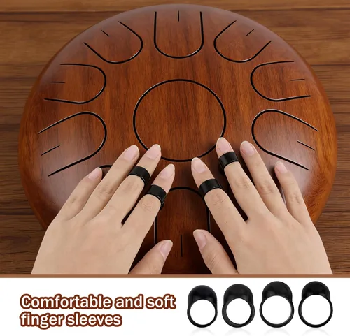 Miniatura 5 de 4 mazos de tambor de lengua de acero con mango de madera, mazos de xilófono con 8 cunas de dedo, palillos de percusión de goma para timbales
