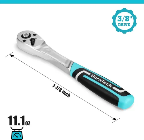 Miniatura 2 de DURATECH Trinquete de accionamiento de 3/8 pulgadas, llave de trinquete de liberación rápida de 90 dientes con mango de inyección acolchado, llave