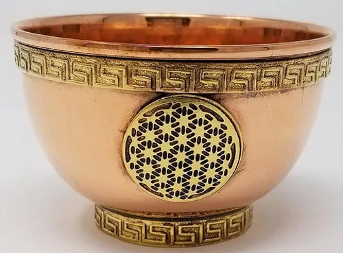 Flower of Life - Cuenco de cobre de 3 pulgadas, ideal para uso en altar y ritual, quemador de incienso, cuenco para manchas, decoración - New Age