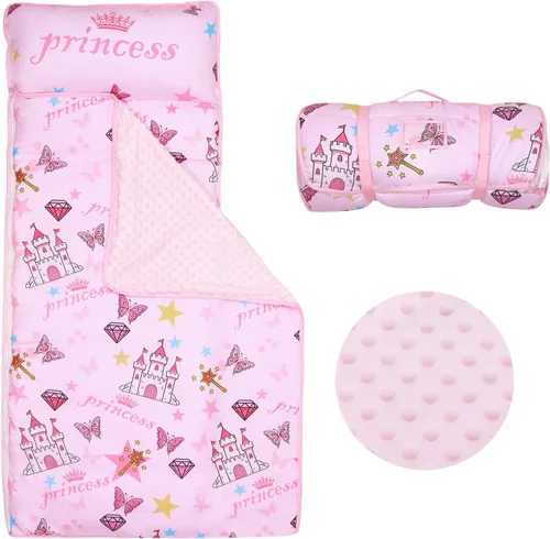 Miniatura 13 de Colchoneta portátil para siesta para niños con almohada extraíble y manta para niñas y niños, saco de dormir ligero extra grande para preescolar
