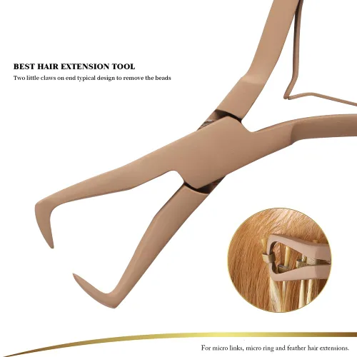 Miniatura 8 de Kit de herramientas de extensión de cabello, alicates de acero inoxidable de color tostado, micro cuentas, gancho removedor de bucle, clips