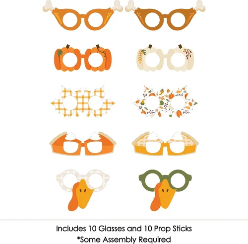 Miniatura 4 de Big Dot of Happiness Fall Friends - Gafas de Acción de Gracias, tarjetas de papel, kit de accesorios para cabina de fotos, 10