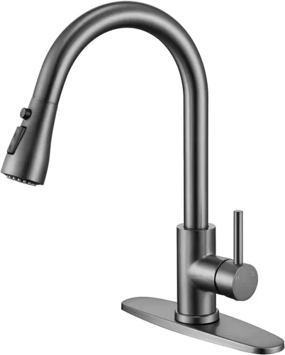 Miniatura 7 de Grifo de cocina de níquel cepillado con rociador extraíble, grifo clásico de arco alto de un solo mango con rociador extraíble, adecuado