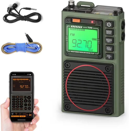 Raddy Radio de onda corta con control de aplicación RF75A, radio portátil de onda corta AM/FM/VHF/SW/WB, radio de bolsillo recargable con antena de