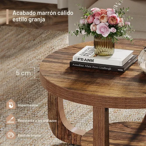 Miniatura 6 de Tribesigns - Mesa de café redonda, mesa de café circular de 2 niveles con almacenamiento, mesa auxiliar moderna de acento de madera para sala