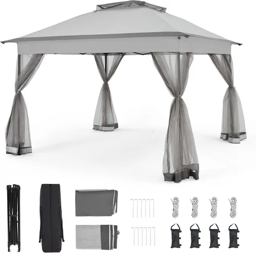 Miniatura 15 de Bezseller Carpa Gazebo Emergente de 11x11 pies con Mosquitero – Instalación Rápida, Toldo Exterior Resistente al Agua para Patio, Jardín, Patio Caqui