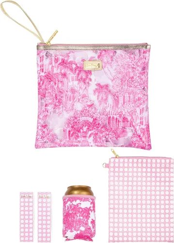 Miniatura 16 de Lilly Pulitzer Funda de vinilo resistente al agua para la playa, bolsa con cremallera incluye protector de bebidas, funda pequeña y clips para toalla