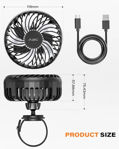 Miniatura 7 de A2C Ventilador de gimnasio recargable para bicicleta Peloton y bicicleta estática - Ventilador portátil de 4000 mAh con correa ajustable, 3