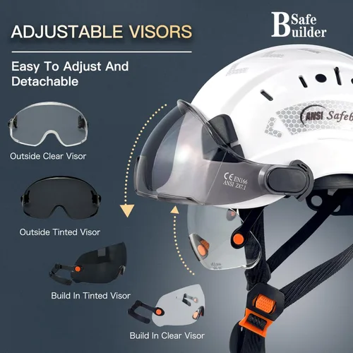 Miniatura 8 de SAFEBUILDER Casco de seguridad de construcción con visera incorporada Casco duro ABS con visera Ventilación ajustable Casco de trabajo Protección