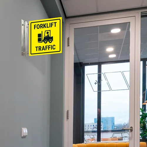 Miniatura 2 de Sigo Signs Cartelera de proyección de tráfico para carretilla elevadora, doble cara, 6x6 pulgadas, ACM, con accesorio de níquel cepillado, fabricado
