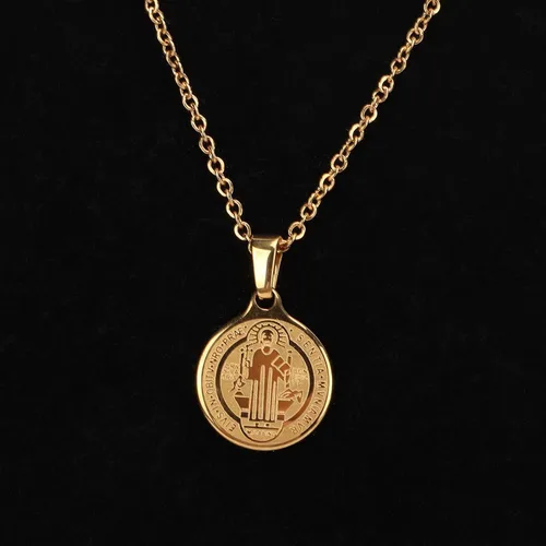 Miniatura 7 de Pssopp Collar de medalla de San Benito con colgante de acero inoxidable, collar protector religioso, por defecto