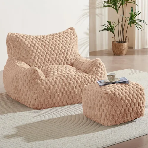 Miniatura 14 de Silla Puf con Otomana, Sofá Puf Gigante Moderno con Reposapiés, Sillas Puf Grandes de Descanso para Adultos y Adolescentes, Cómoda Silla de Lectura
