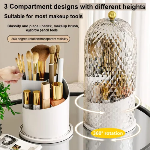 Miniatura 2 de Organizador de brochas de maquillaje con tapa, caja de almacenamiento de brochas de maquillaje con patrón de diamante, almacenamiento de brochas