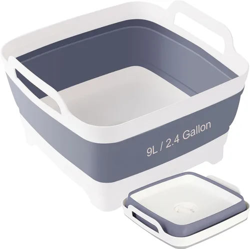 Lavabo plegable con tapón de drenaje, lavabo para biberón de 2.4 galones, contenedor de lavado de botellas para RV, campamento, cocina, lavabo