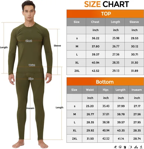Miniatura 7 de CL convallaria 2 Pack Thermal Underwear for Men - Warm Fleece Lined Long Johns - Winter Gear Base Layer Tops & Bottoms Set