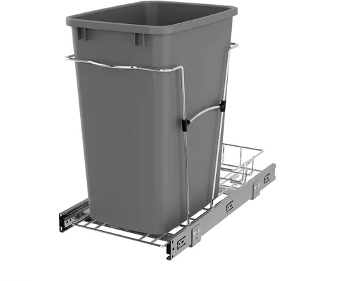 Miniatura 10 de Rev-A-Shelf Bote de basura extraíble para armarios de cocina, contenedor de reciclaje de basura de 35 cuartos de galón con toboganes de extensión