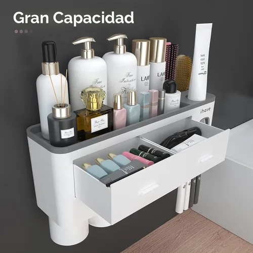 Miniatura 2 de iHave Portacepillos de dientes para baños, 4 tazas de soporte para cepillos de dientes montado en la pared con dispensador de pasta de dientes