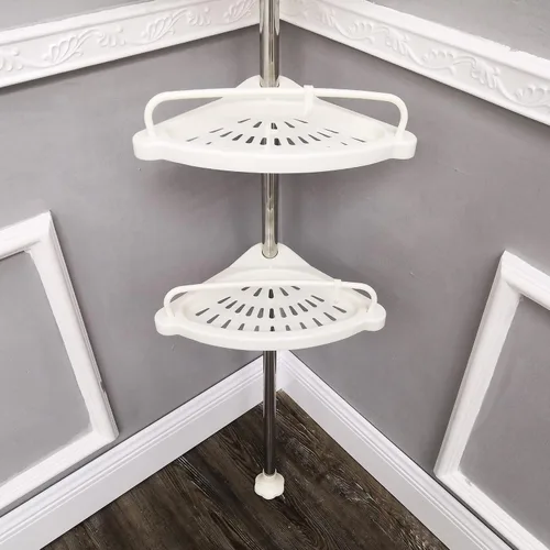 Miniatura 3 de FixtureDisplays® Juego de 2 bandejas de almacenamiento de tensión para bañera y ducha con barra fija de acero inoxidable de 3.3-10 pies de altura