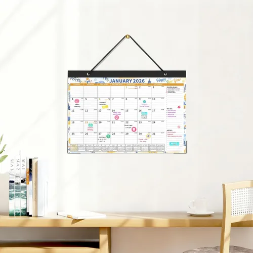Miniatura 2 de Ospelelf Calendario de escritorio 2026-2027, calendario magnético para refrigerador, 12 x 17 pulgadas, calendario de pared de 18 meses, uso de enero