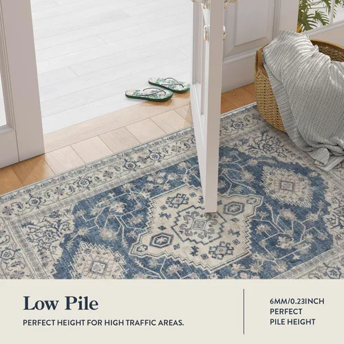 Miniatura 6 de Lahome Alfombra oriental lavable de área pequeña, 2 x 3 pies, para entrada, cocina, ultra fina, suave, tapete antideslizante para puerta de Azul