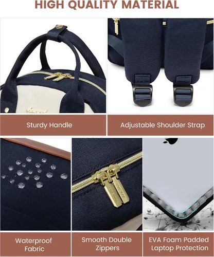 Miniatura 5 de LOVEVOOK Mini mochila para mujer, elegante mochila impermeable, Drak Azul-beige-marrón, Mochila