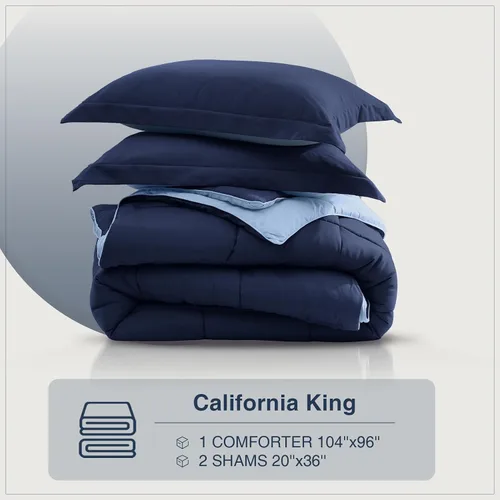 Miniatura 5 de satisomnia Juego de edredón tamaño California King, edredón de cama azul marino tamaño California King, edredón de cama alternativo de plumón de 3
